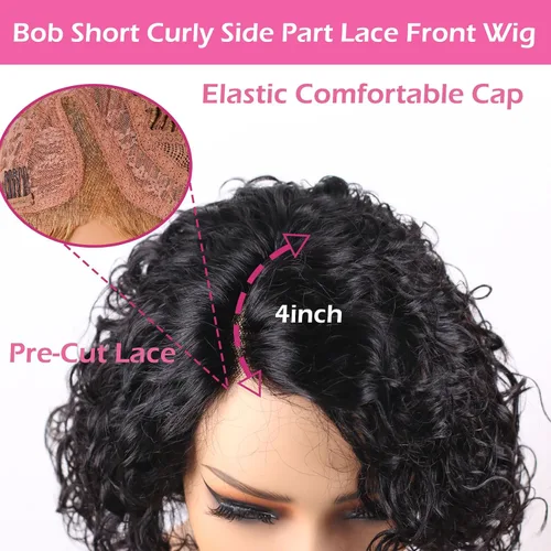 Miniatura 3 de Pelucas de cabello humano rizado profundo, parte lateral, encaje frontal precortado, encaje frontal para usar y llevar, peluca sin pegamento