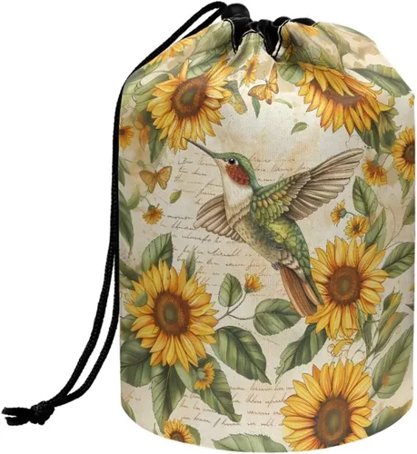 Miniatura 8 de Poceacles Bolsa de maquillaje con cordón, estuche portátil para cosméticos, bolsa de aseo de viaje, organizador de barril, bolsa de almacenamiento