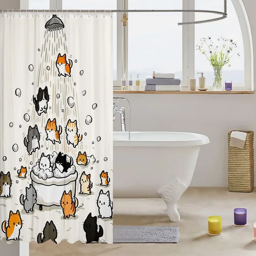 Miniatura 3 de Feelyou Cortina de ducha con diseño de gato para decoración de baño, bonita cortina de baño para puestos de bañeras, accesorios de baño divertidos
