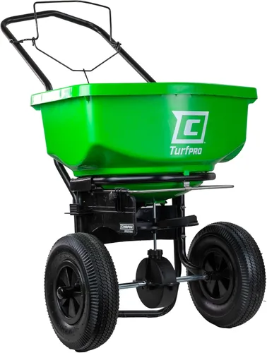 Chapin 89200A Esparcidor, césped y jardín, 80 libras, para todas las estaciones, TurfPro, transmisión, empuje, caminar detrás, neumáticos de 12