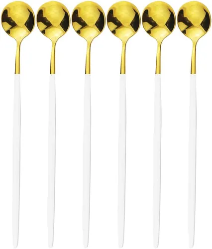 Miniatura 17 de Cubertería de acero inoxidable 304 de cobre de mango largo Cucharas de té de helado Cucharas de mezcla Vajilla Vajilla Servicio de cocina Juego