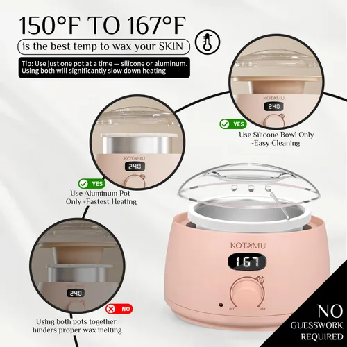 Miniatura 3 de KOTAMU Kit de Cera Digital Rosa para Depilación para Mujeres y Hombres Olla Calentadora de Cera Caliente para Cara, Cejas, Cuerpo, Brasileño, Rubor