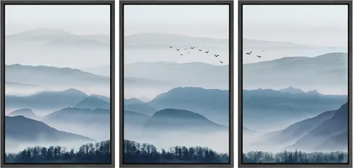 Miniatura 12 de NWT Lienzo enmarcado para pared, juego de arte en acuarela pastel, bosque de montaña oscura, naturaleza silvestre, ilustraciones de arte moderno