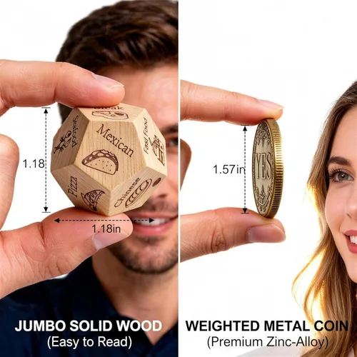 Miniatura 4 de Juego de dados de noche de cita para parejas, decisor de dados de comida y dados de actividad de película con moneda de metal, juego romántico de 6