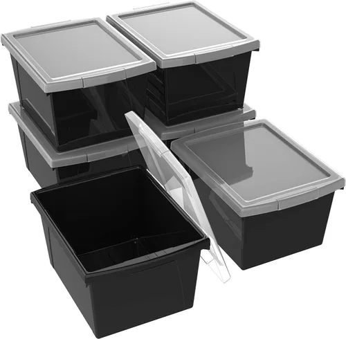 Miniatura 58 de Storex Contenedor de almacenamiento de 4 galones, organizador de plástico para libros y suministros, negro, paquete de 6 (61466C06C)