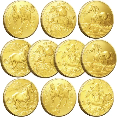Miniatura 9 de 5 piezas de monedas de la suerte chinas de dragón chino del zodiaco monedas antiguas criaturas míticas de la suerte para oficina, colección