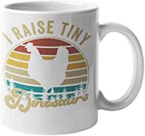 Taza de café de pollo I Raise Tiny Dinosaurs Gallo Granja Divertida Linda Motivación Inspiración 11 oz Taza de cerámica blanca CMP00149