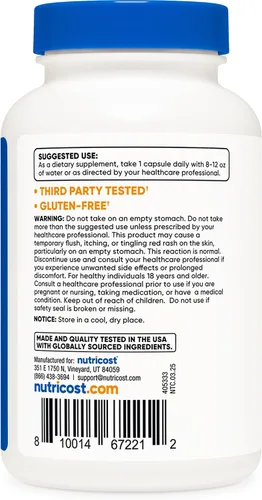 Miniatura 4 de Nutricost Niacina (vitamina B3) 100 mg, 240 cápsulas - con enrojecimiento, sin OMG, sin gluten