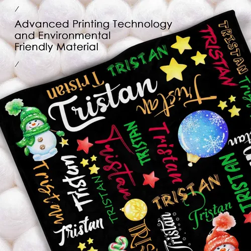 Miniatura 5 de InterestPrint Manta de bebé personalizada con nombre, lindo muñeco de nieve negro, manta personalizada con nombre para niños, niñas, niños, manta