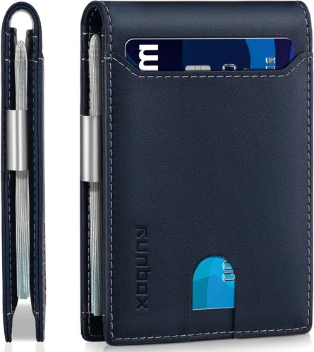 Miniatura 122 de RUNBOX - Carteras delgadas para hombre, cartera de piel con pinza para el dinero, cartera de bolsillo frontal con bloqueo RFID, tarjetero