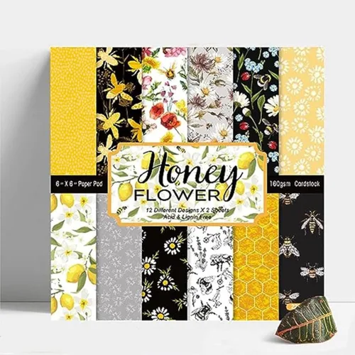 Bloc de recortes de flores de abeja de miel, 24 hojas de 6 x 6 pulgadas, hojas de manualidades de un solo lado para hacer tarjetas, diarios,