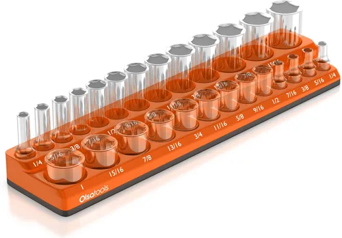 Miniatura 18 de Olsa Tools Portadados magnético, para dados métricos con cuadros de mando de 1/2 pulgada, color rojo, caben 19 dados, organizador de herramientas