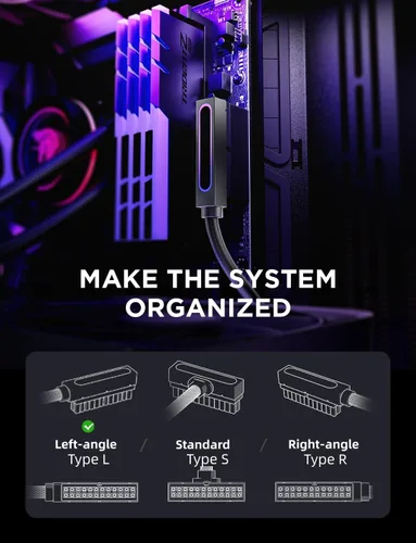 Miniatura 2 de AsiaHorse Hydrus-24PIN PC PSU Extensión de Cable ARGB LED, Cable de Extensión de Energía de la Placa Madre de Cobre Diseño Integrado, 2000W de Negro