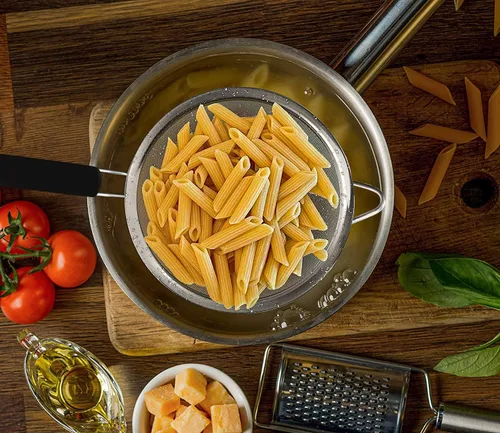 Miniatura 6 de Colador de malla fina con mango de goma termoplástica – Tamiz de malla fina de acero inoxidable – Ideal para tamizar harina, azúcar glaseado, frutas