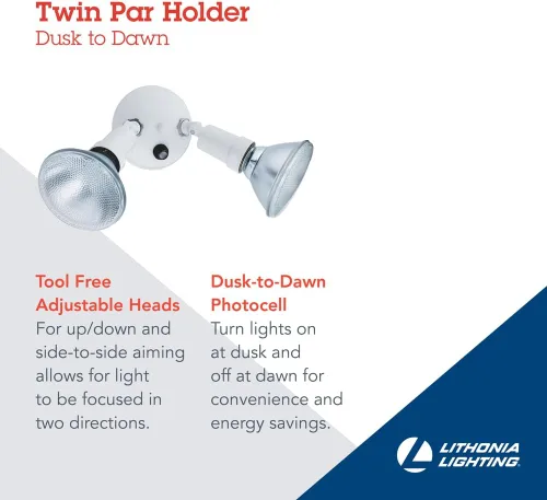 Miniatura 2 de Lithonia Lighting OFTH 300PR 120 P WH-M12 - Soporte ajustable doble PAR con atardecer a amanecer, 120 voltios, 300 vatios, color blanco
