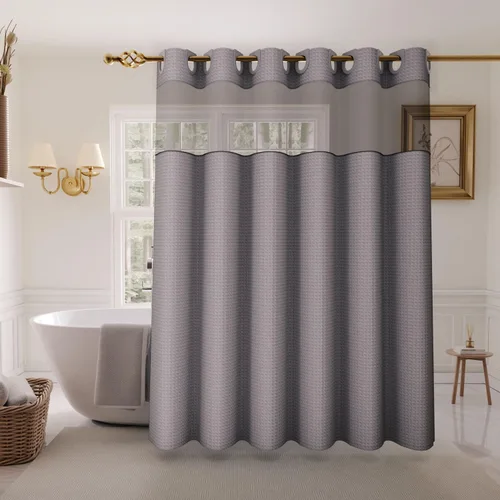 Miniatura 12 de Inhousolu - Cortina de ducha sin gancho con juego de forro de tela a presión, tejido waffle 230 GSM dobladillo con peso, impermeable y lavable