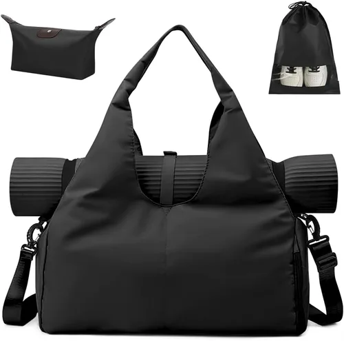 Aucuu Bolsa para esterilla de yoga, bolsa de gimnasio deportiva para mujer, bolsa de yoga ligera con correa de yoga, con compartimento para zapatos