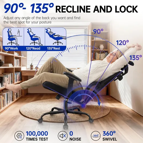 Miniatura 6 de Silla de oficina ergonómica, silla de computadora de malla con respaldo alto con cómodo soporte lumbar adaptativo, colgador de abrigo integrado