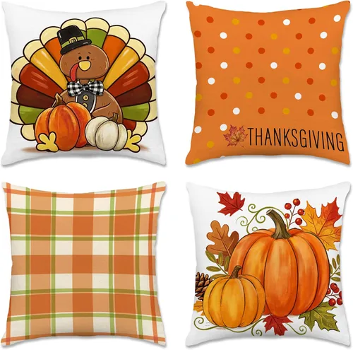 Miniatura 20 de pinata Juego de 4 fundas de almohada de otoño de 18 x 18 pulgadas, almohadas decorativas de otoño para sofá, hogar y exterior, decoración de otoño