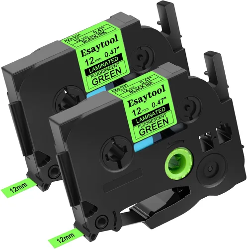 Paquete de 2 cintas de etiquetas laminadas fluorescentes negras sobre verdes para P-Touch TZe-D31 TZeD31 TZeD31 de 0.47 pulgadas x 16.4 pies para