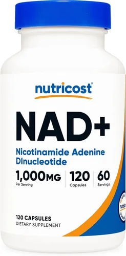 Nutricost Suplemento NAD+ 1,000 mg por porción, 120 cápsulas (dinucleótido de nicotinamida y adenina) - 60 porciones, sin gluten, vegano