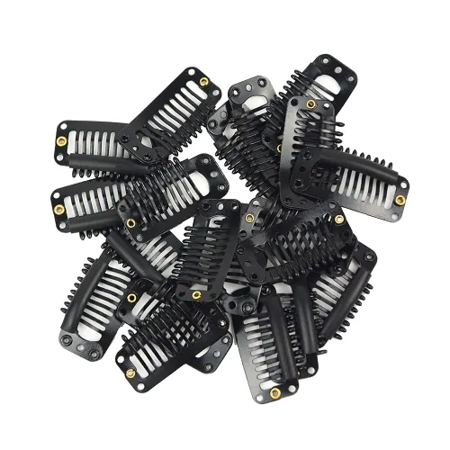 Miniatura 6 de YANTAISIYU 24 unids/lote 1.260 in 9-dientes Metal peluca clips con tapón de goma, peluca invisible accesorios clips (negro)