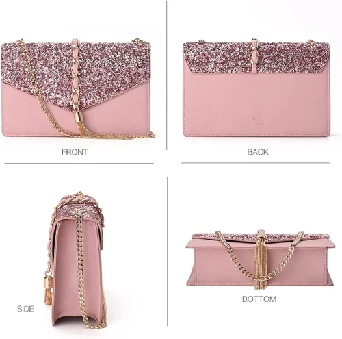 Miniatura 4 de GM LIKKIE Bolso de mano cruzado para mujer, bolso de noche con purpurina, borla de lentejuelas, bolso de boda para fiesta
