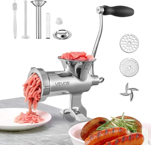VEVOR Molinillo de Carne Manual, Molinillo de Carne de Acero Inoxidable 304 con Abrazadera de Mesa de Acero, #12 Picadora de Carne para Salchichas y
