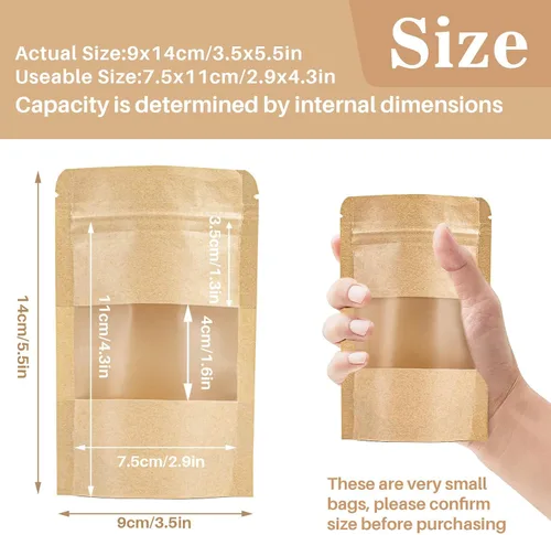 Miniatura 3 de MAQIHAN 50 bolsas de pie – 3.5 x 5.5 pulgadas, bolsas de papel kraft resellables Ziplock para ventana, envasado de alimentos casero, bagel, pan