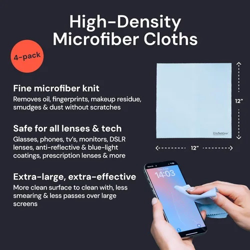 Miniatura 2 de Elite Screens - Paño de limpieza de microfibra, 12 x 12 pulgadas, paquete de 4, color azul, paño de limpieza de pantalla de gran tamaño, toallitas