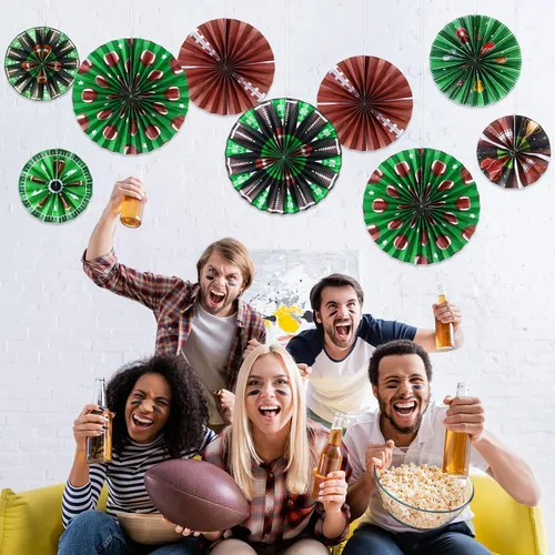 Miniatura 7 de Outus 9 piezas de decoración de fiesta de fútbol para colgar abanicos de papel de fútbol, béisbol, aula, decoración de pared de techo para deportes