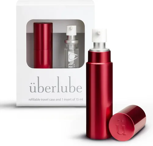 Uberlube Lubricante de silicona - Rojo para viajes, lubricante personal sin perfume de silicona: lubricante líquido para el sexo seguro con látex