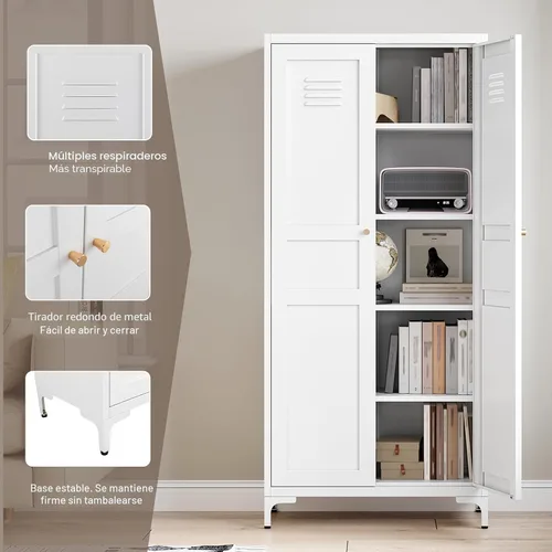 Miniatura 6 de Yizosh Armario de almacenamiento de metal con 2 puertas y 4 estantes ajustables, 61 pulgadas, color blanco, despensa de cocina, 5 niveles de alto