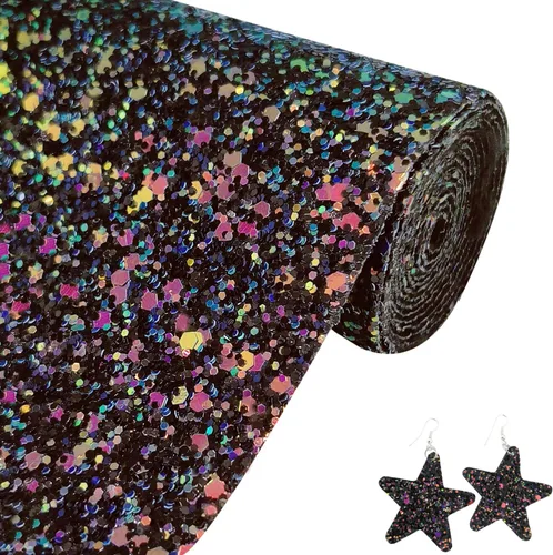 Miniatura 19 de Rollo de tela negra brillante con purpurina gruesa plateada, 12 x 52 pulgadas, color mixto brillante, invierno, Halloween, piel sintética