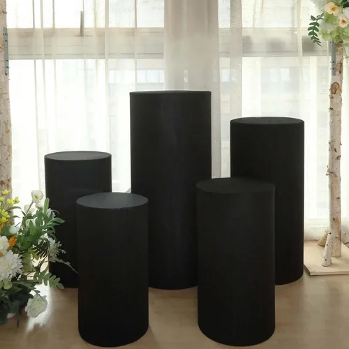 Efavormart - Juego de 5 fundas de soporte para caja de exhibición cilíndrica de elastano, color negro, fundas elásticas para pilar de pedestal, 160