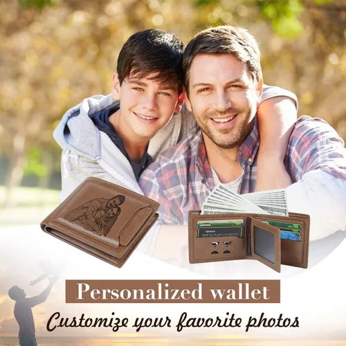 Miniatura 7 de Lovejewelry Carteras personalizadas con fotos para hombres, cartera de piel grabada para padre, novio, estilo 4, Personalizable