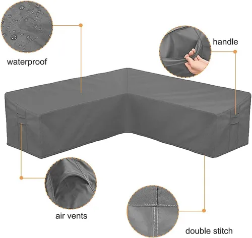 Miniatura 3 de Funda para sofá de patio, funda para muebles seccionales en forma de L, resistente al agua, protector de sofá de jardín con correa de hebilla y asa