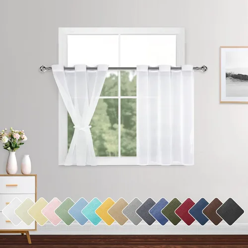 XWZO Cortinas transparentes para dormitorio, filtrado de luz, aireadas y transpirables, de lino sintético tipo voile con ojales, cortinas para Blanco