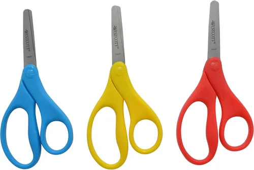 Miniatura 2 de Westcott Tijeras para niños de 5 pulgadas, romas, paquete de 12 (4 amarillas, 4 rojas, 4 azules)
