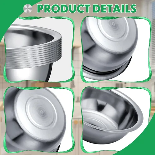 Miniatura 3 de Pinkunn 12 cuencos para mezclar de acero inoxidable, cuencos de metal anidables para preparación de ensaladas a granel, contenedor de alimentos