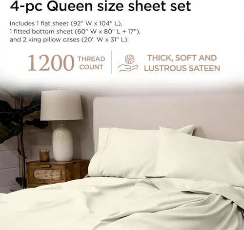 Miniatura 91 de Threadmill Sábanas de Lujo de Algodón Supima, Sábanas de 100% Algodón Suave de 1200 Hilos de Lujo para Cama de Tamaño Completo, Juego de 4 Sábanas