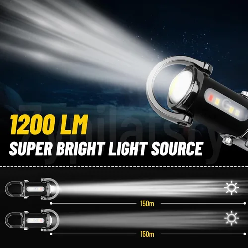 Miniatura 5 de linterna mini LED súper brillante de 1200 lúmenes recargable por USB, pequeña linterna llavero impermeable de rescate, para camping - Negro