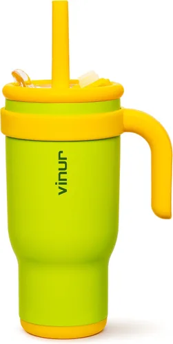 Miniatura 28 de VINUR Vaso para niños con asa - 14 oz de acero inoxidable con aislamiento al vacío de doble pared con tapa y pajita, vaso de agua de viaje