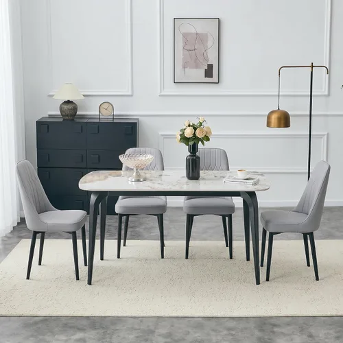 Miniatura 44 de Modern Dining Table Set for 4,50" Sintered Stone Table Set for 4,Marble Dining Table Set of 4 with Upholstered Chair,5 Piece Rectangular Dining Room