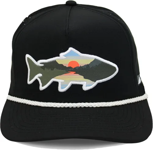 Miniatura 30 de Paramount Outdoors Sombrero de pesca de trucha al atardecer, diseño de silueta de pez de montaña, sombrero para exteriores con cómodo Snapback