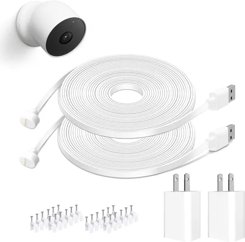 DIANMU Cable de alimentación y adaptador de 20 pies para Google Nest Cam para exteriores o interiores (batería), cable de carga resistente a la