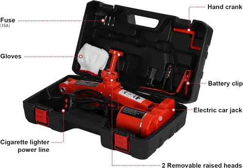 Miniatura 5 de TYAYT Gato eléctrico para automóvil de 2 toneladas y 12 V para automóvil, sedán y SUV, gato eléctrico portátil para reemplazo de neumáticos (rojo)