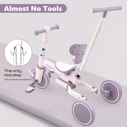 Miniatura 3 de BoBike Triciclo 5 en 1 para niños pequeños de 18 meses a 5 años, bicicleta para niños con pedales mejorados, mango de empuje para padres, bicicleta