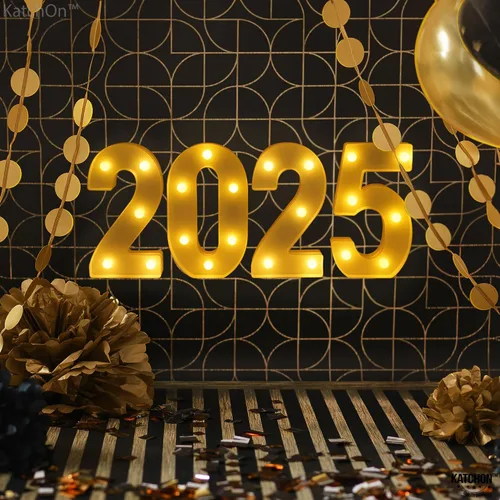 Miniatura 6 de KatchOn, Números con luz LED 2025-8.2 pulgadas, letrero iluminado 2025 Letrero luminoso de número 2025 para decoraciones de feliz graduación 2025