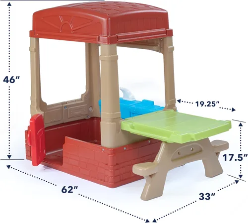 Miniatura 6 de Simplay3 Sunny Day Casa de campo de campo para interiores o exteriores, casa de juegos para niños pequeños y niños pequeños con cocina y mesa de Rojo